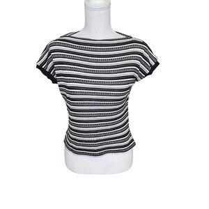 Freddies of Pinewood Striped Knit Top Medium Black White Crop Retro Sweater